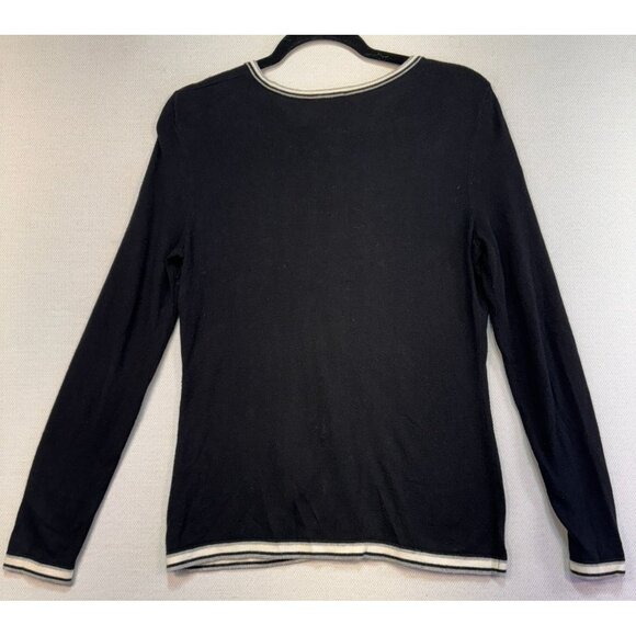 Talbots Womens Cardigan Sweater Petite Black White Trim Button Front - Picture 8 of 9